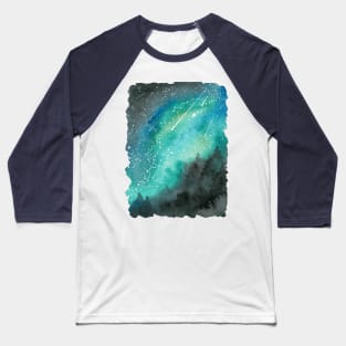 Milky Way Over Forest Watercolor Landscape Baseball T-Shirt